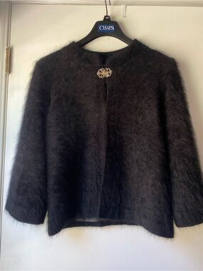 Venesha Angora  Black Teddy Jacket with Decorative Closure